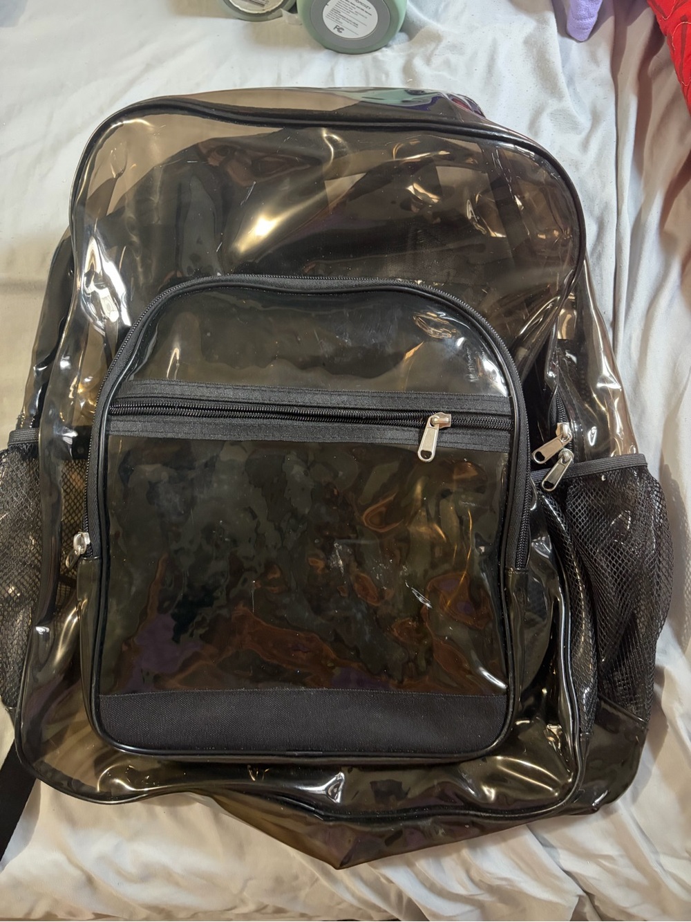 Clear Black PVC Backpack Multi Pocket See Through School Work Bag